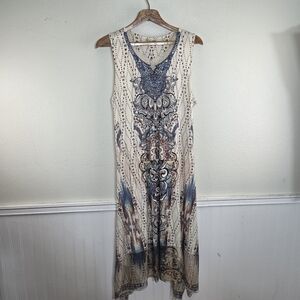 Women's World Unity Bohemian Blce Crochet White Graphic Sleeveless Maxi Dress